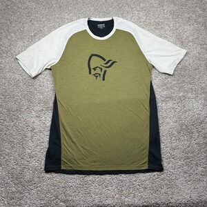 Norrona Fjora Wool T-Shirt Mens Medium Olive Drab Caviar MTB Hiking Tee 2224-21